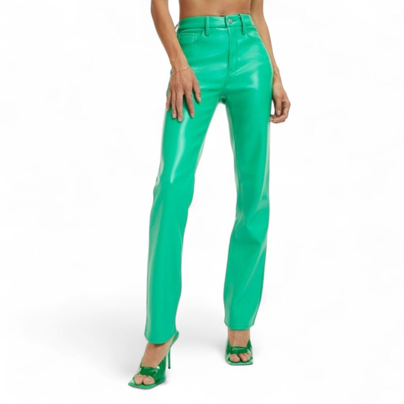 Good American Icon Fit Faux Leather Pants | Bright Green Sz 4 / 27 | Over-Heel F - Picture 5 of 16
